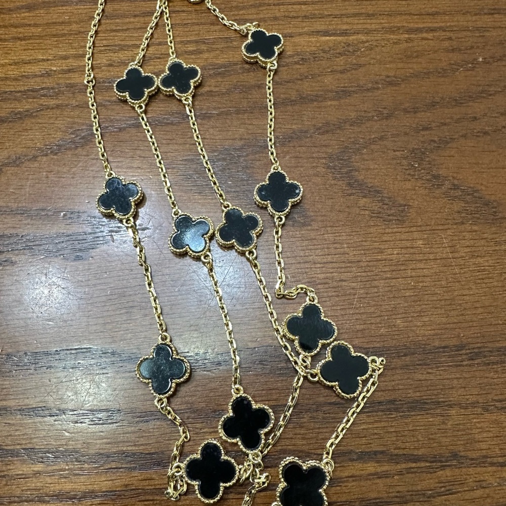 Gold Plated Black Clover Necklace